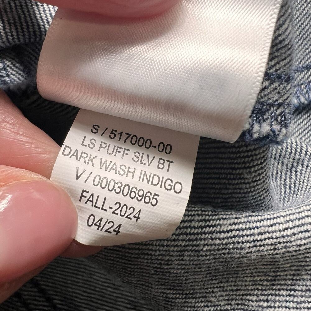 Gap Denim Dress Size M Tall Blue Dark Wash Puff Sleeves Button Pockets Western - Picture 12 of 12